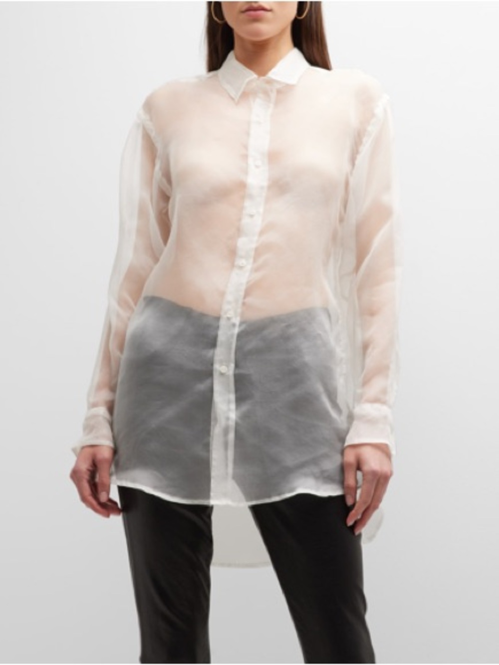 SPRWMN Sheer White Longline Button-Down Shirt